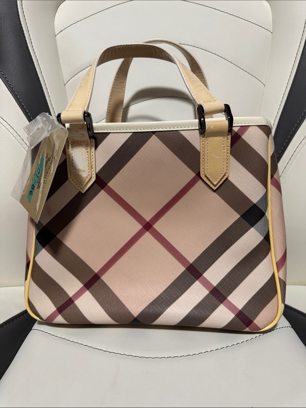 Burberry Pink and Brown Check Small Top-Handle Satchel